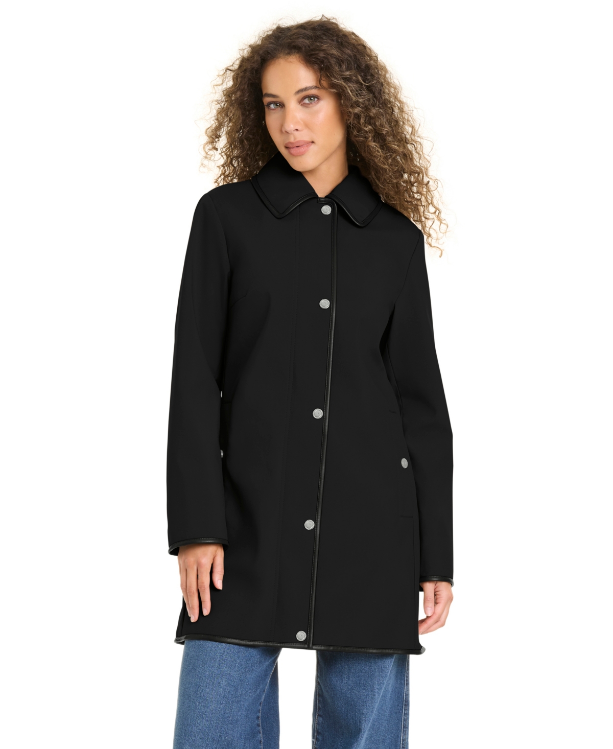 Jones New York Women's Zip-Up Buttoned Softshell Coat - Black