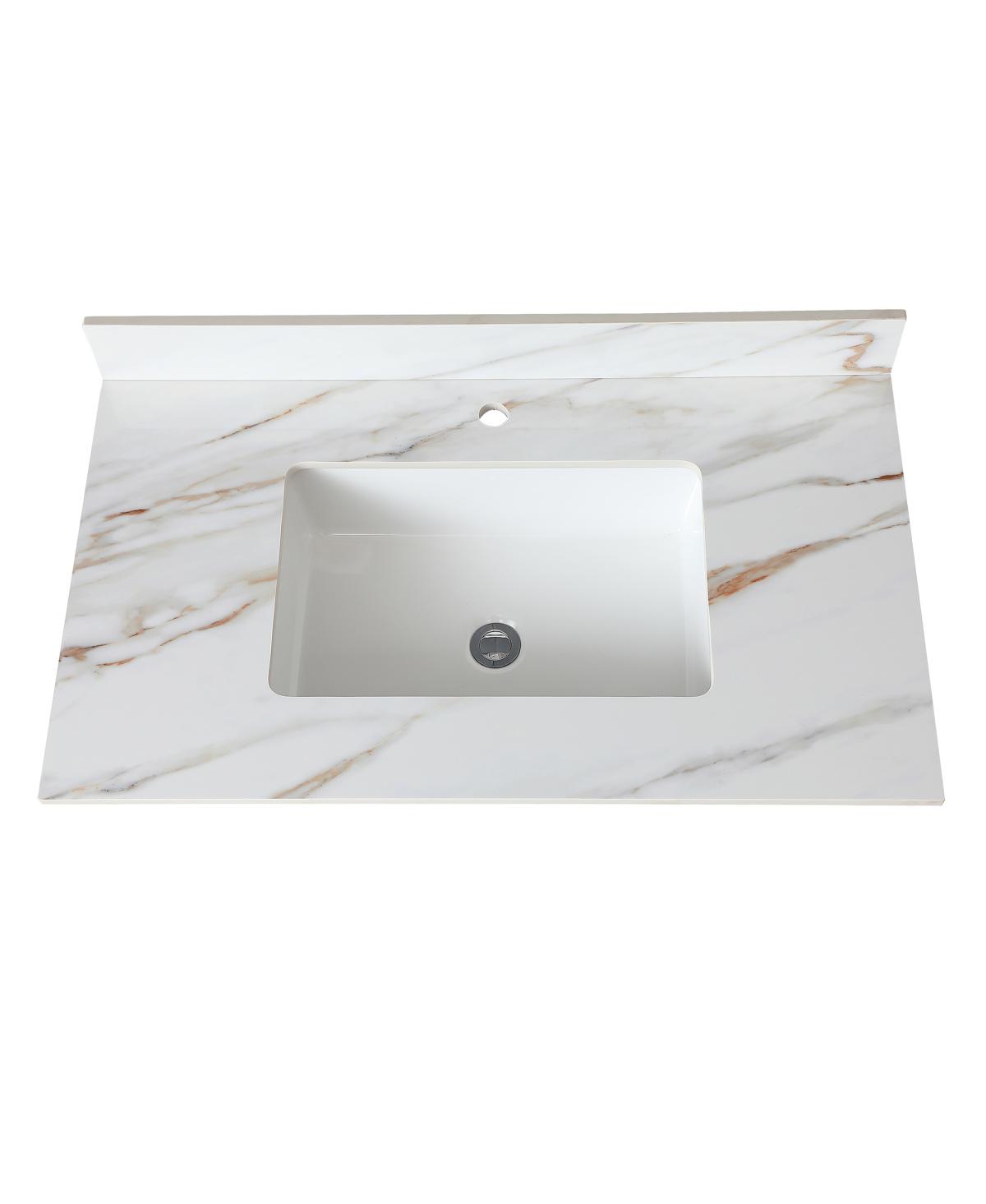 Sillysis Sintered Stone Bathroom Vanity Top with Ceramic Sink, Carrara Marble Look, 4" Backsplash, Water Stain and Scratch Resistant