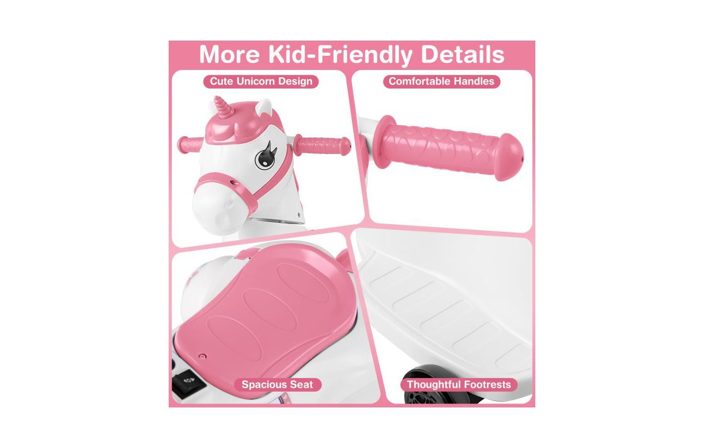 Детская игрушка HONGGE 12V Unicorn Ride-On Toy, Ages 3+, цвет: Розовый — фото 10