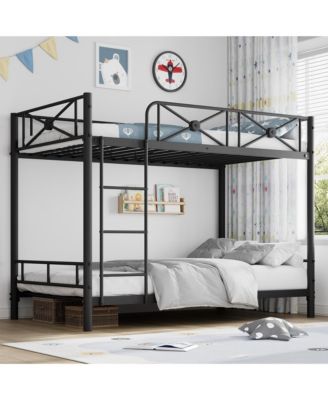 Twin Over Twin Metal Bunk Bed with Floral Design, Safety Guardrails, Space-Saving Steel Frame for Bedroom or School