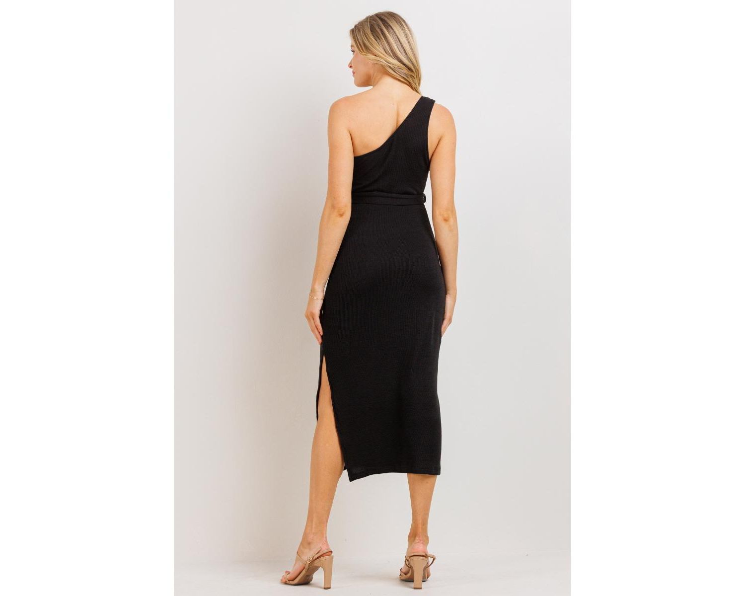 Women's Ribbed One Shoulder Bodycon Midi Dress