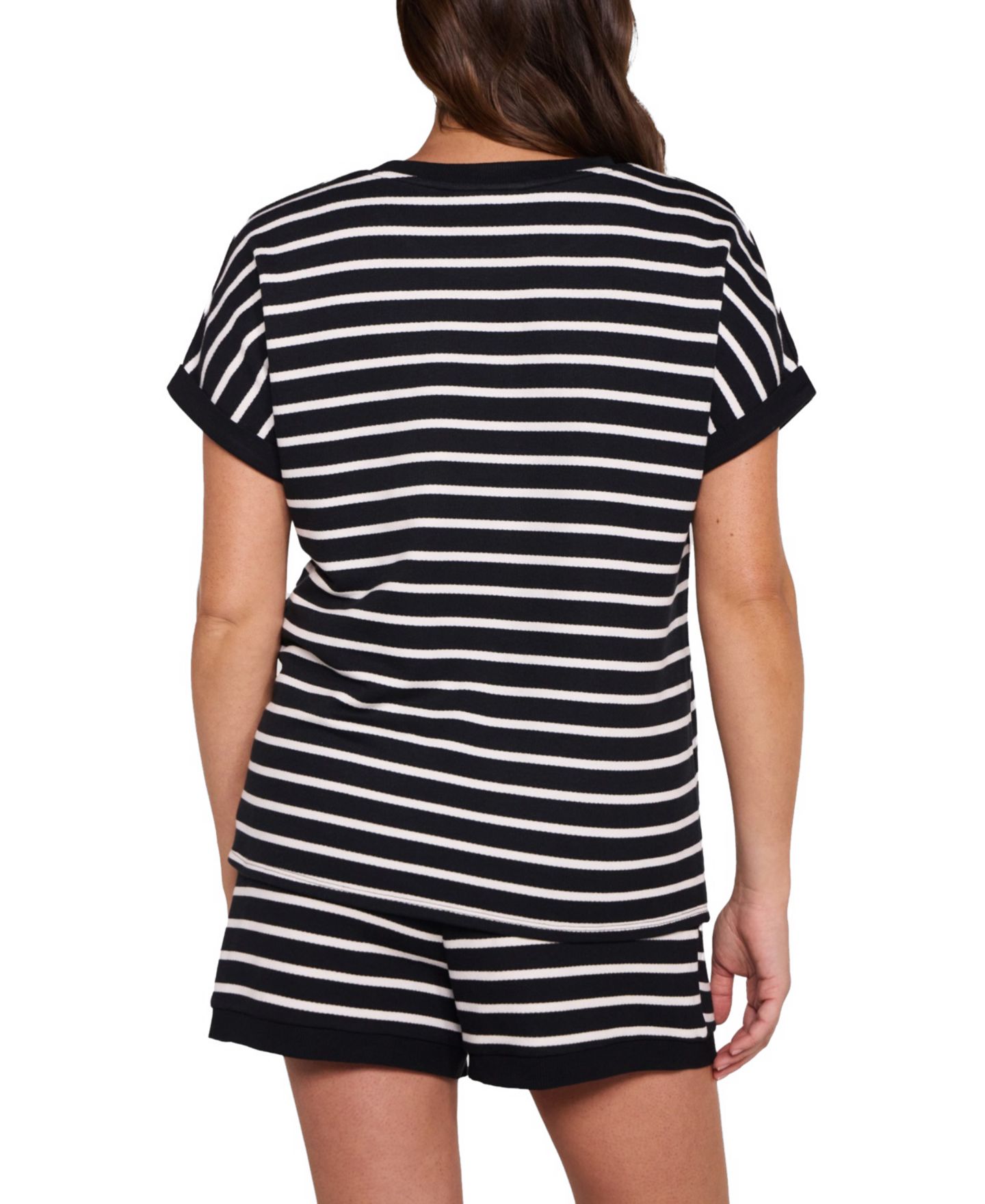 Женский топ Motherhood Maternity Motherhood Cap Sleeve Relaxed Fit Top, цвет: Чёрный / Белый — фото 2