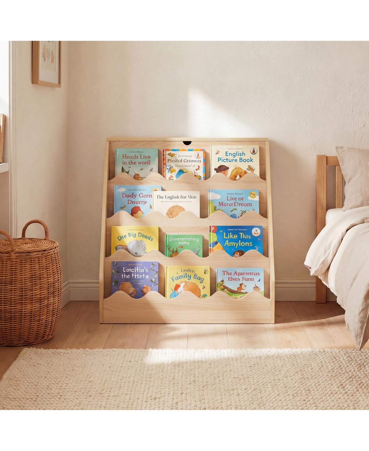 Costway Kids Bookshelf and Toy Storage Organizer with Rolling Drawer Cart, 4 Tier Book Shelf