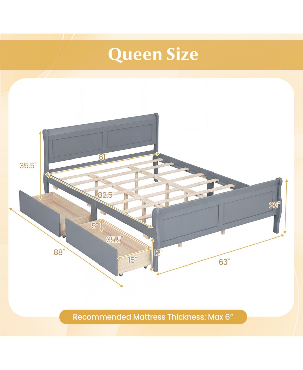Slickblue Wooden Bed Frame with Built-In Storage Drawers and Footboard