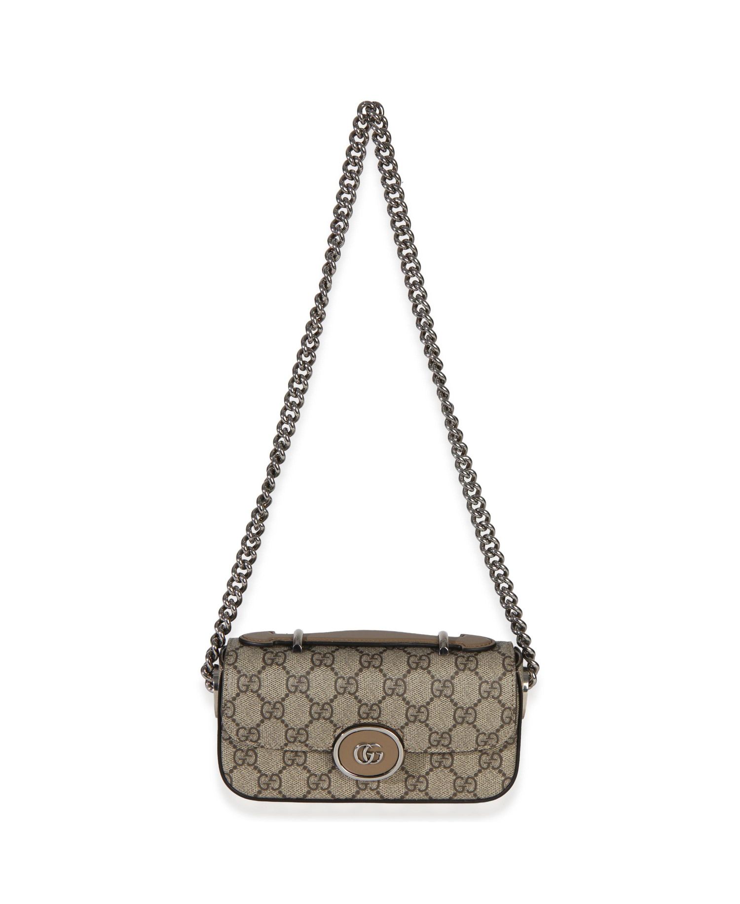 Beige Ebony GG Supreme Senna Petite GG Top Handle Chain Shoulder Bag