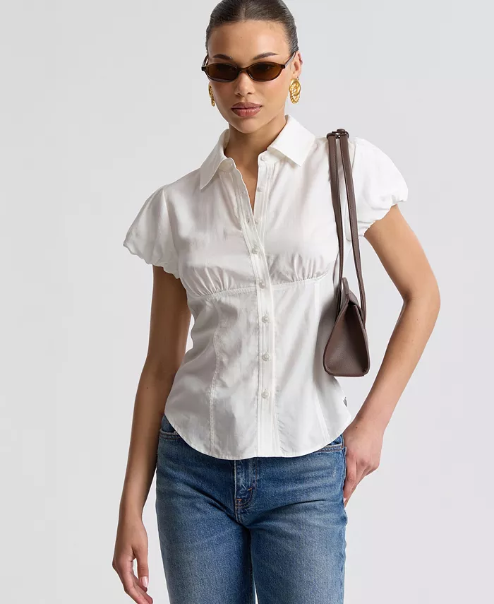 Women's Fitted Puff-Sleeve Top - thumbnail 4