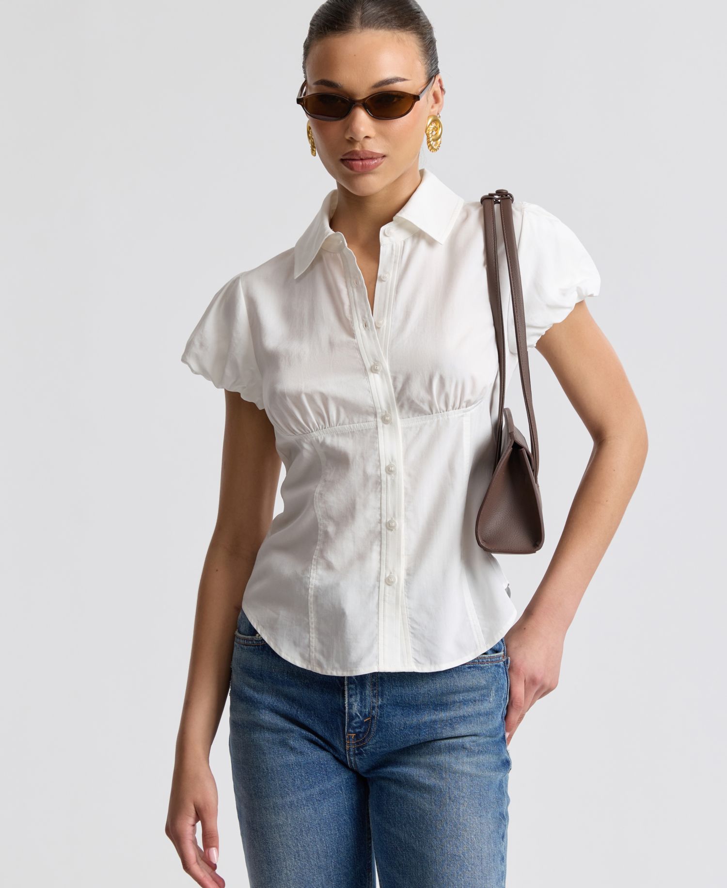Women's Fitted Puff-Sleeve Top