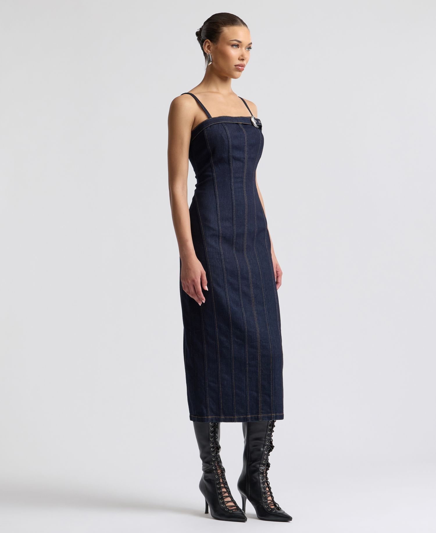 Women's Seamed Denim Midi Dress