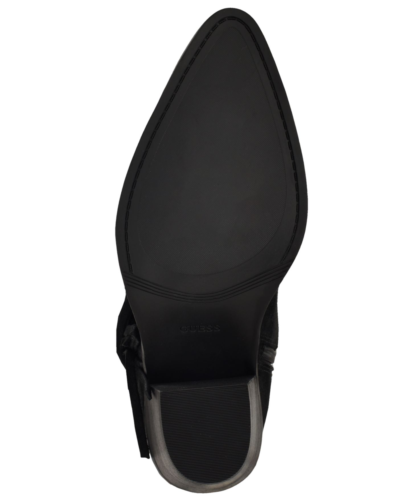 Женские ботинки GUESS Sashle Western Fringe Knee High Heeled Boot, цвет: Чёрный замшевый — фото 5