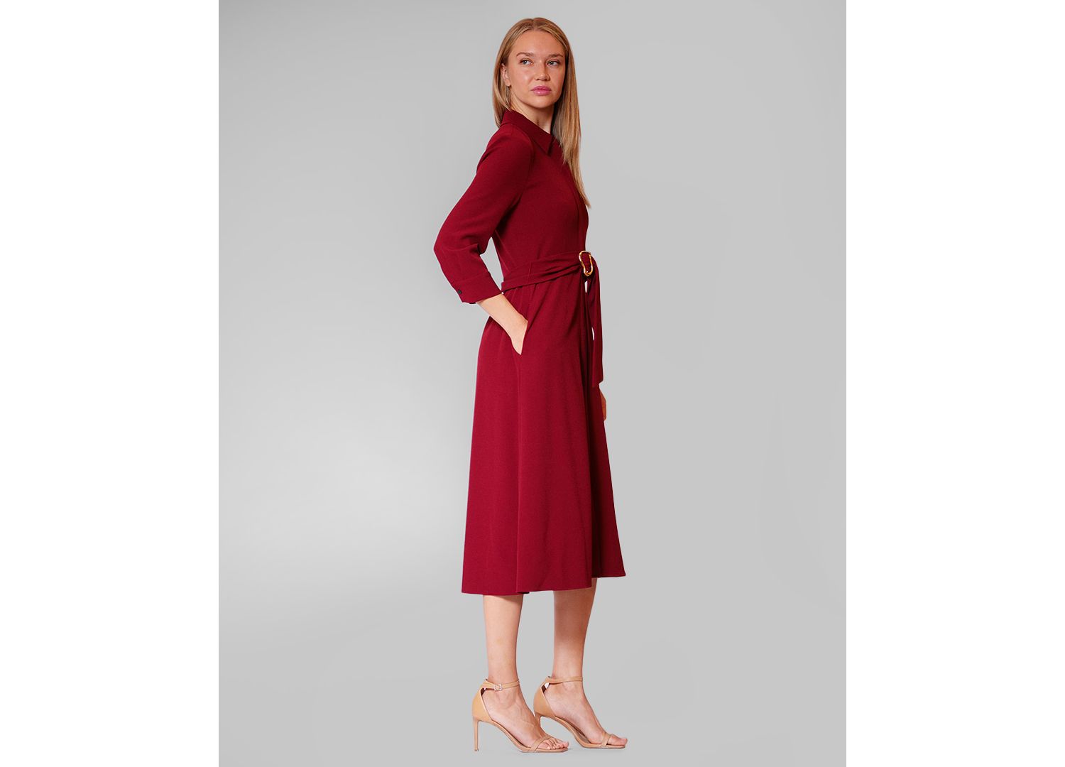 Women's Long-Sleeve Belted Shirt Dress