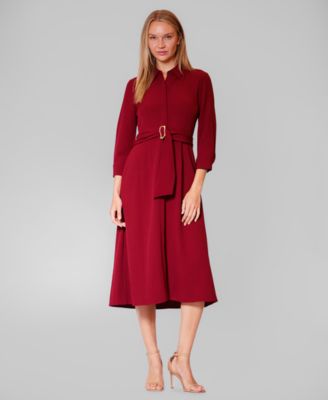 Women's Long-Sleeve Belted Shirt Dress