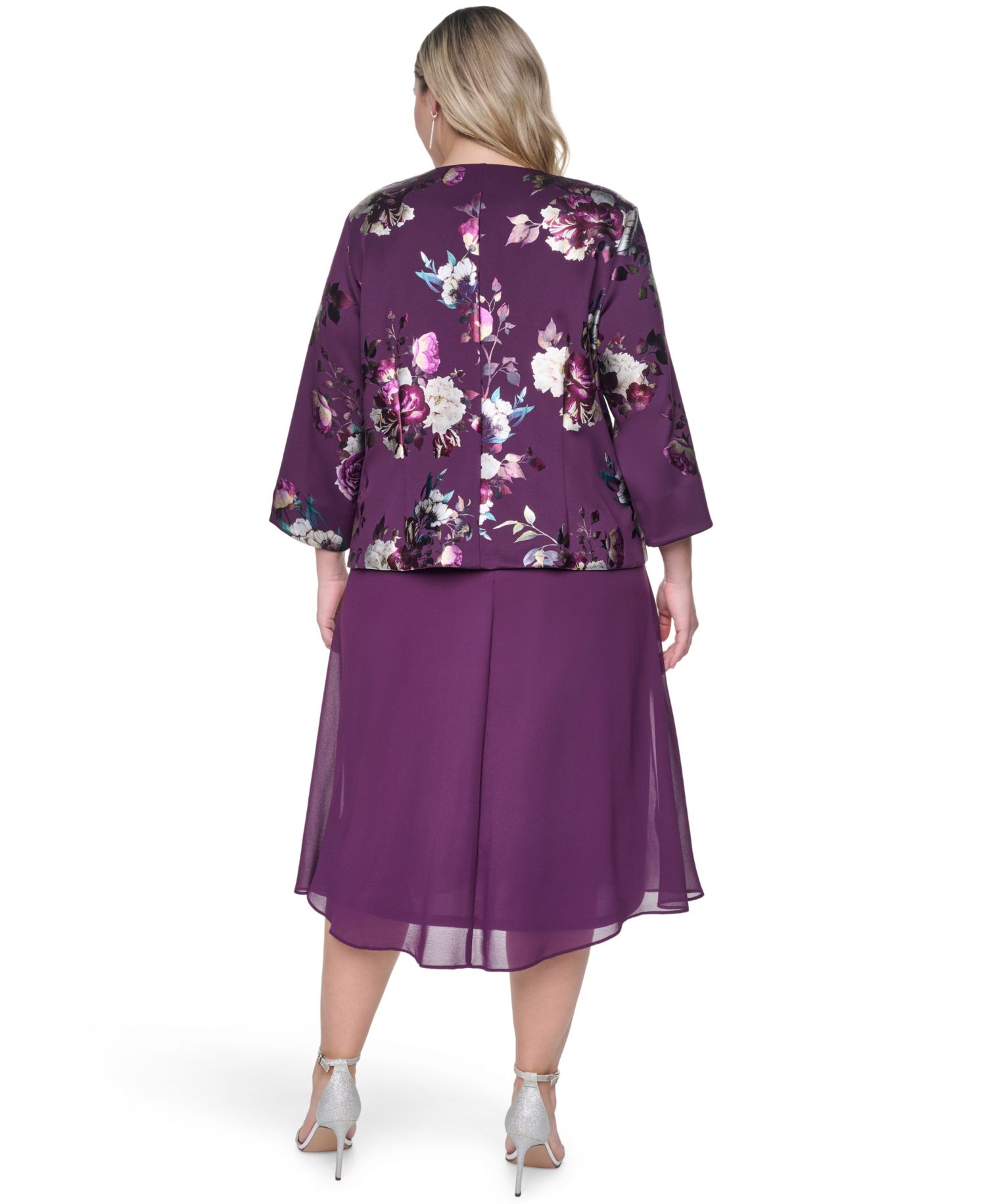 Plus Size Padded Removable Jacket & Sleeveless Dress, 2-Piece Set