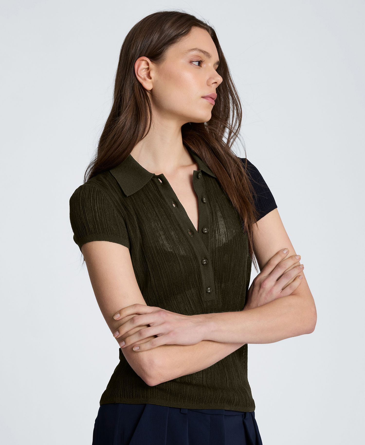 Women's Short-Sleeve Polo Sweater Top