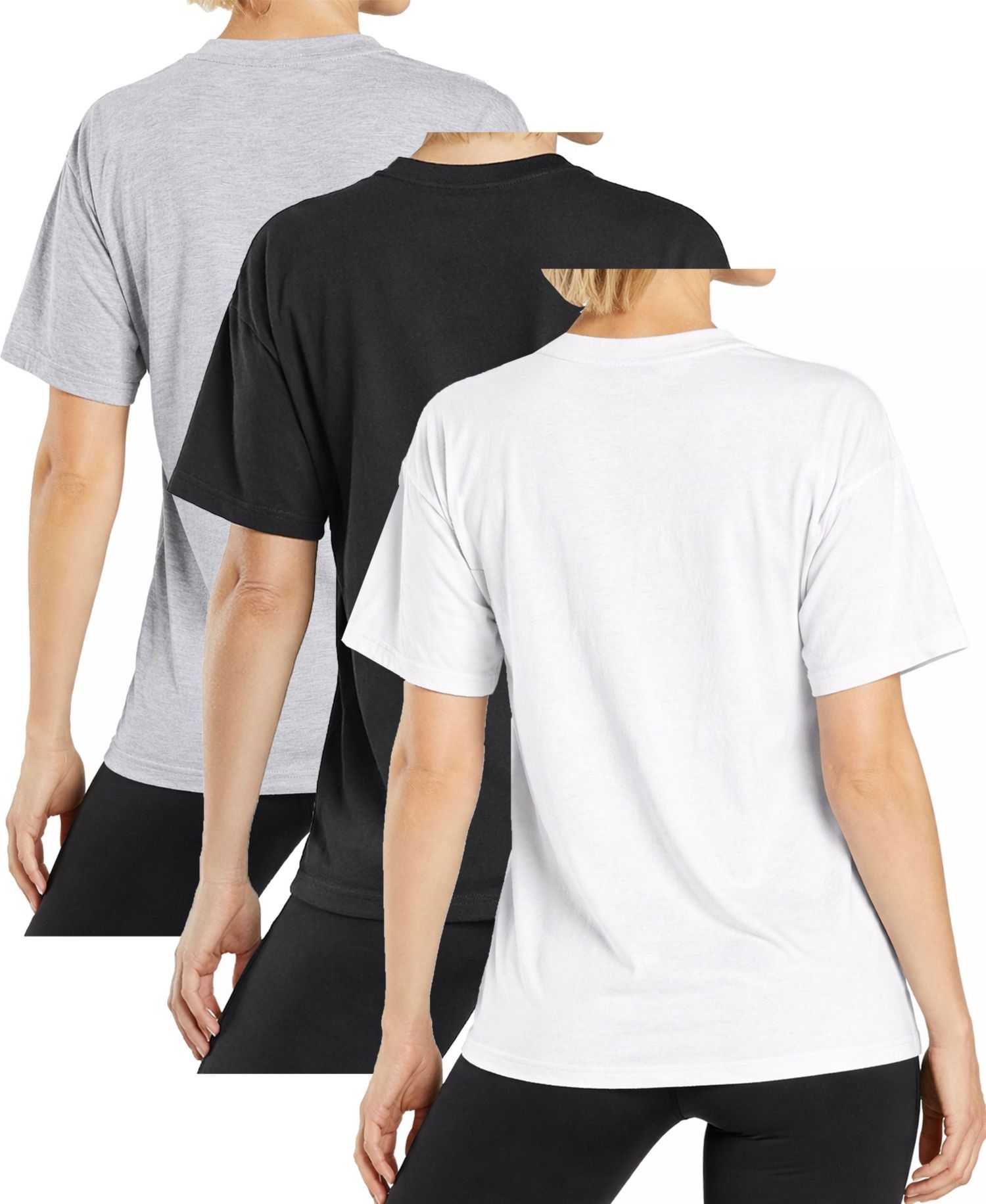 Women's Loose Fit Short Sleeve Crew Neck Solid Tee- 3 Pack