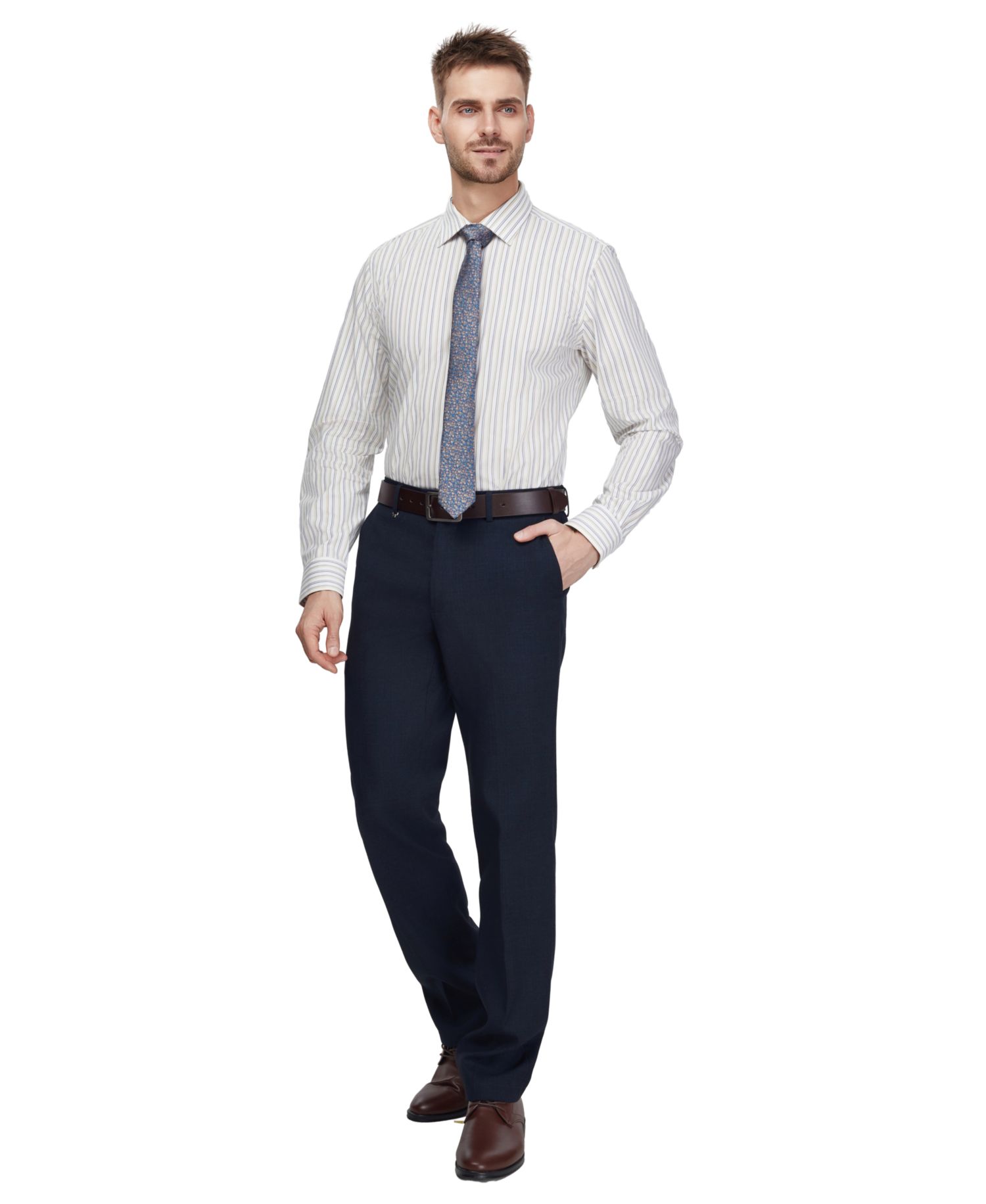 Men's Harvest Stripe Slim-Fit Stretch Spread Collar Dress Shirt