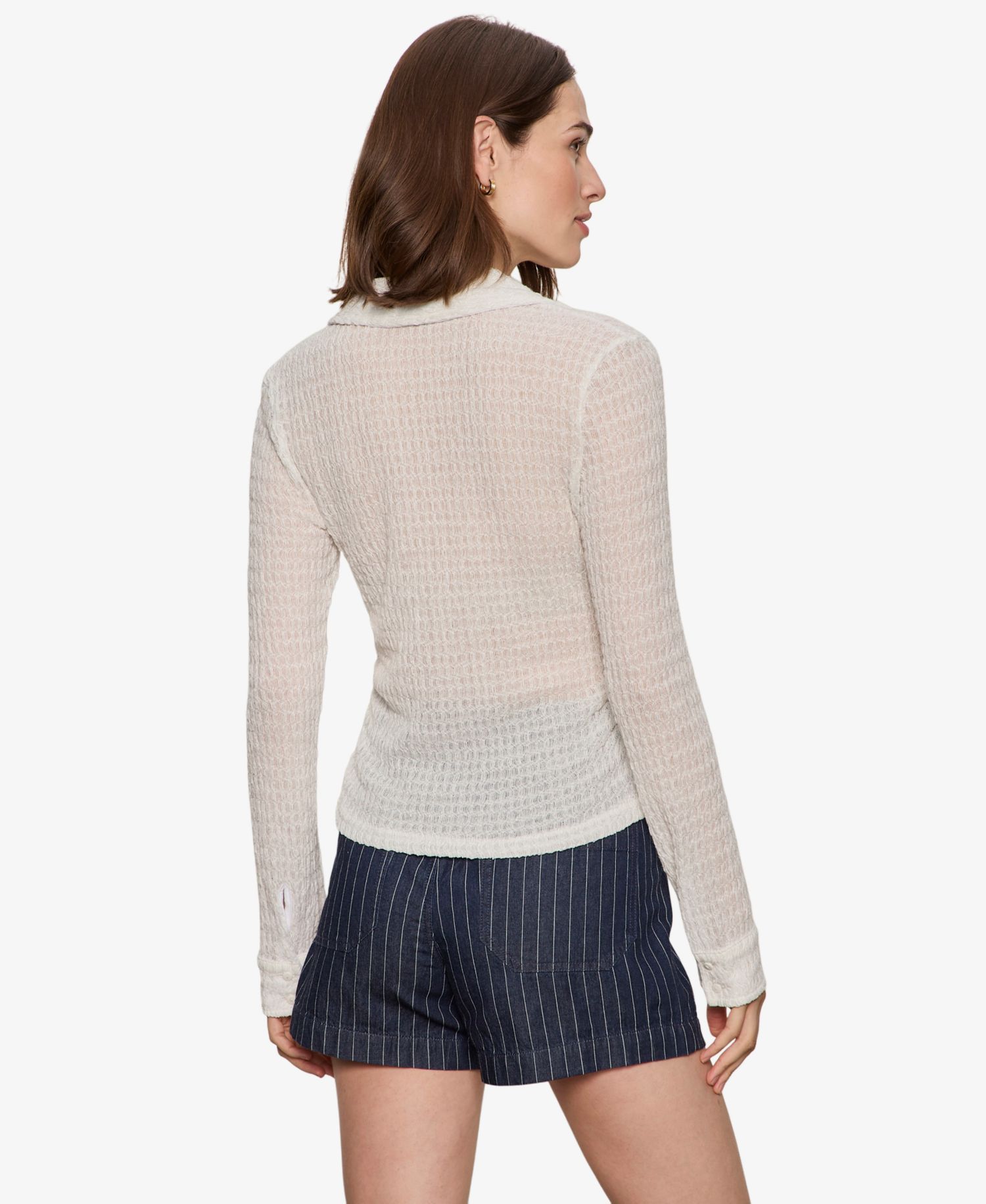 Petite Juno Textured Long-Sleeve Spread Collar Shirt