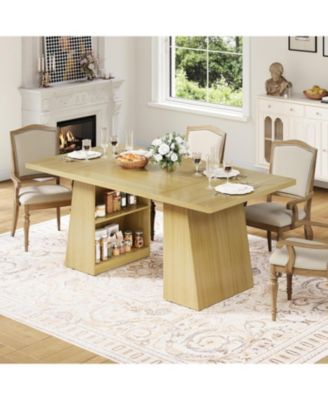 Modern Dining Table - Rectangular Wooden Kitchen Table for 4-6 People, Long Dinner Table with Storage