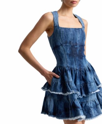 tie dye denim dress Avec Les Filles Women's Tie-Dye Denim Dress