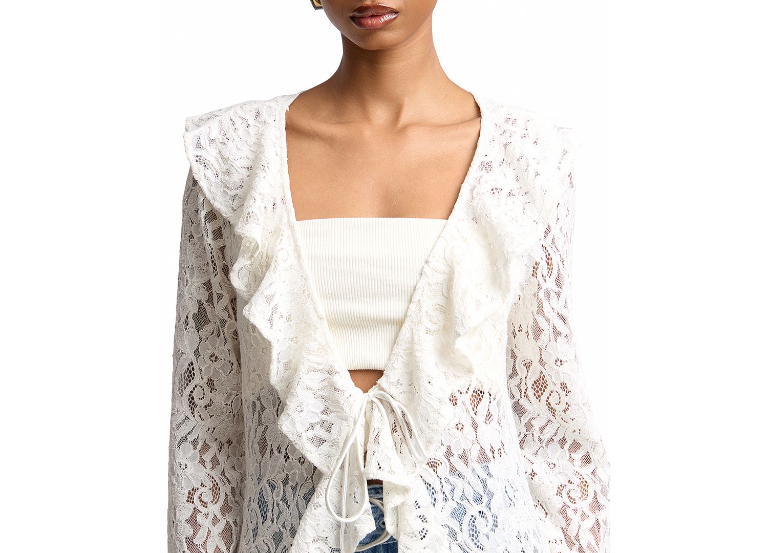 Women's Ruffle Tie-Front Lace Topper