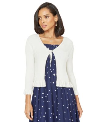 Women's Tie Front Frilled Hem Ribbed Cardigan