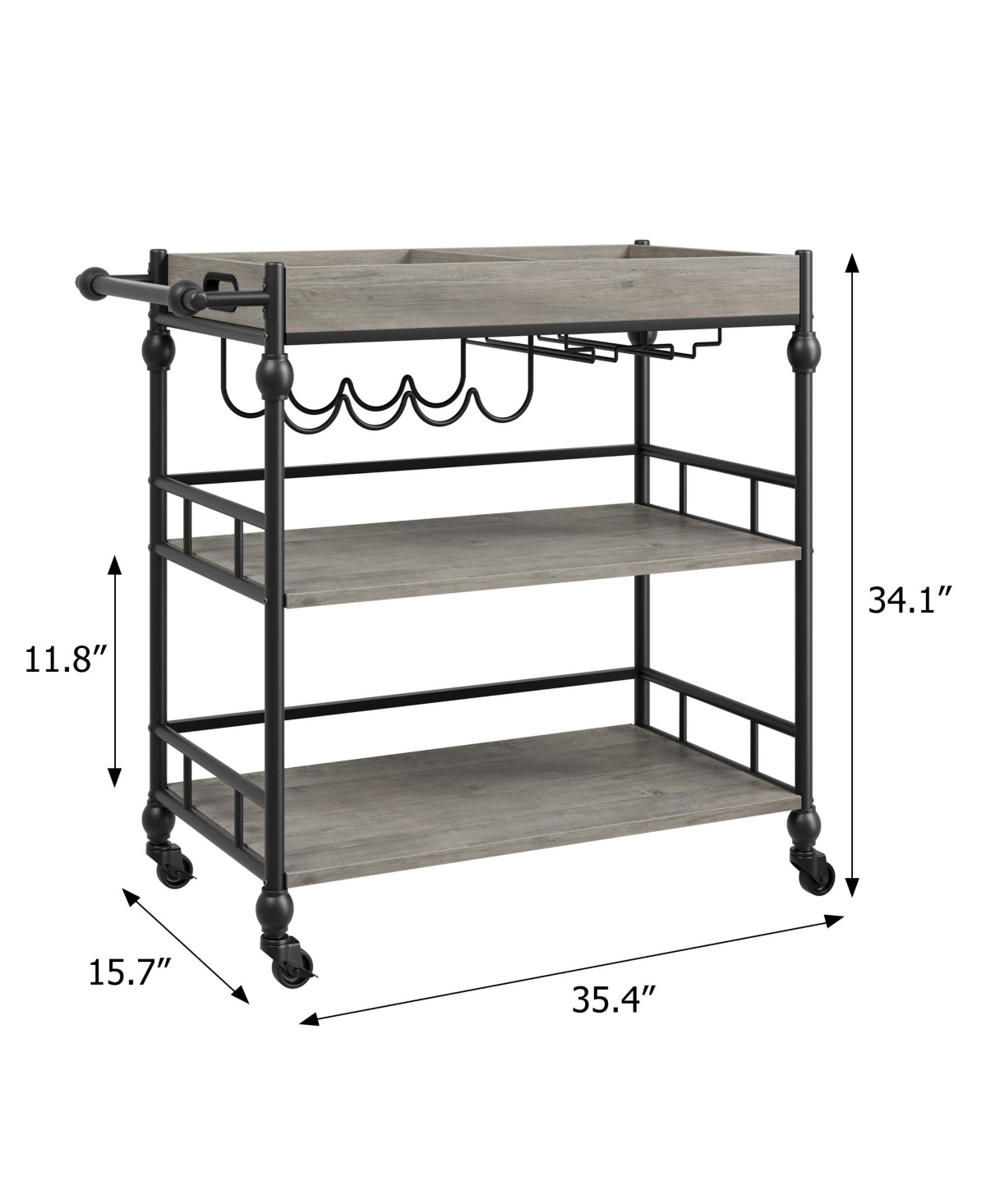 homfan 3-Tier Bar Cart with Wheels, Rolling Beverage Cart with Wine Rack and Removable Tray