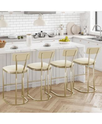 Set of 4 Bar Stools – High Back Counter Height Chairs with Gold Legs and Soft Padded Seats for Kitchen or Home Bar