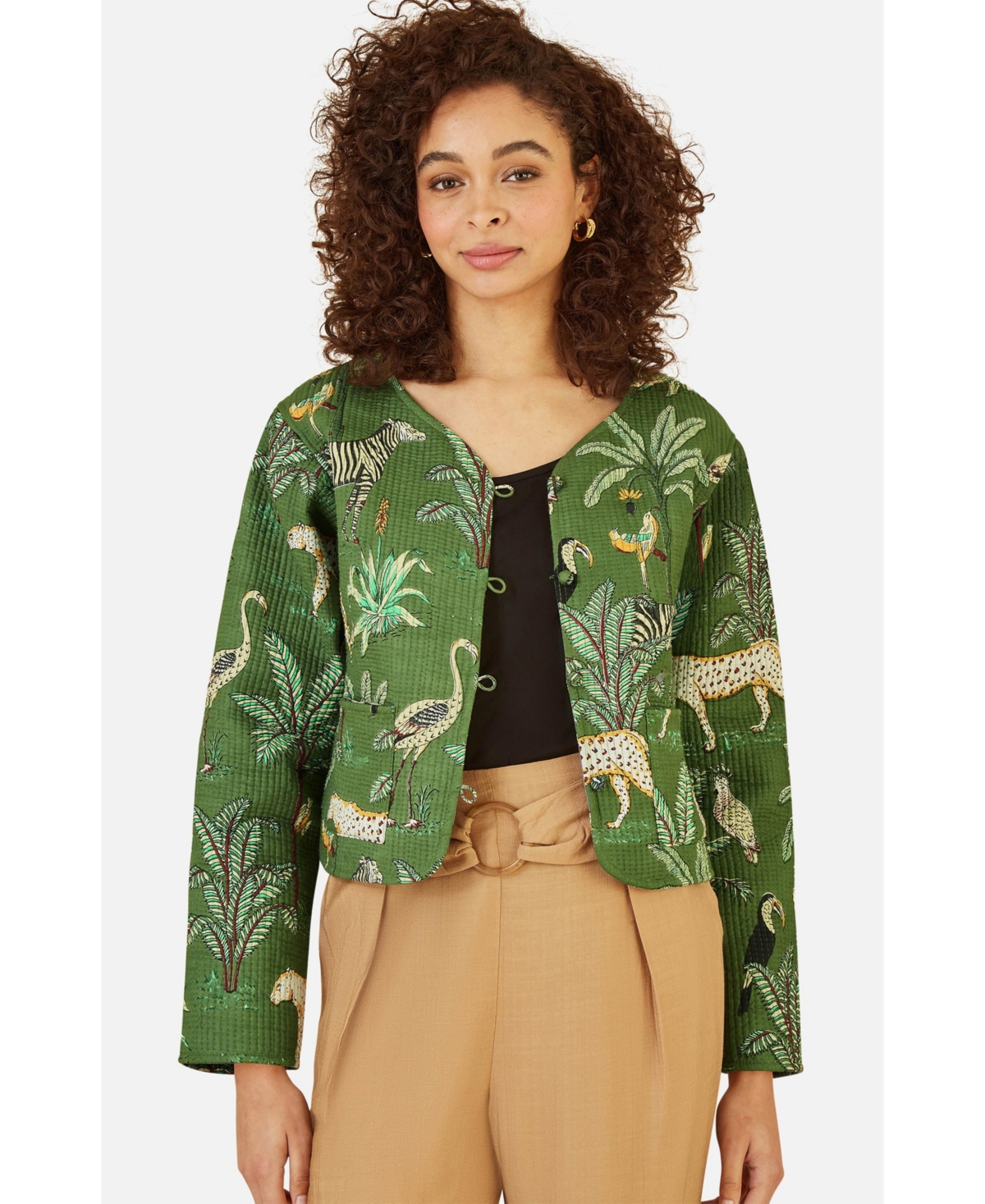 Yumi Women's Animal Reversible Cropped Quilted Jacket