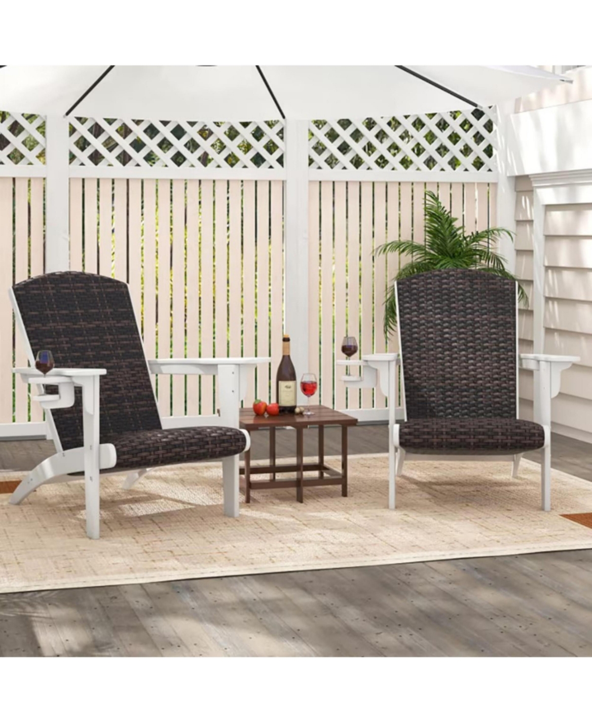 Yiortwo Outdoor Adirondack Chair with Rattan Padded Seat and Cup Holder