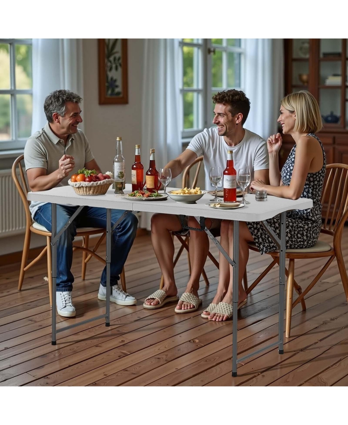 Sugift Folding Table 4 feet Heavy Duty Portable Adjustable Utility Table