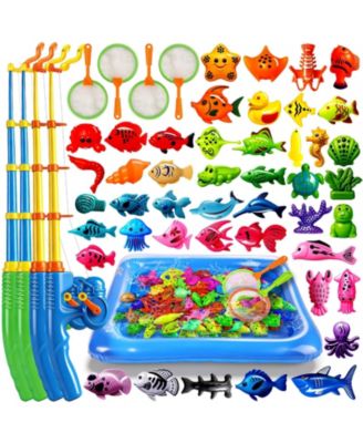 42 Fishes Fishing Game Set Kids Outdoor Pool Party Rod Net Floating Fish Birthday Gift