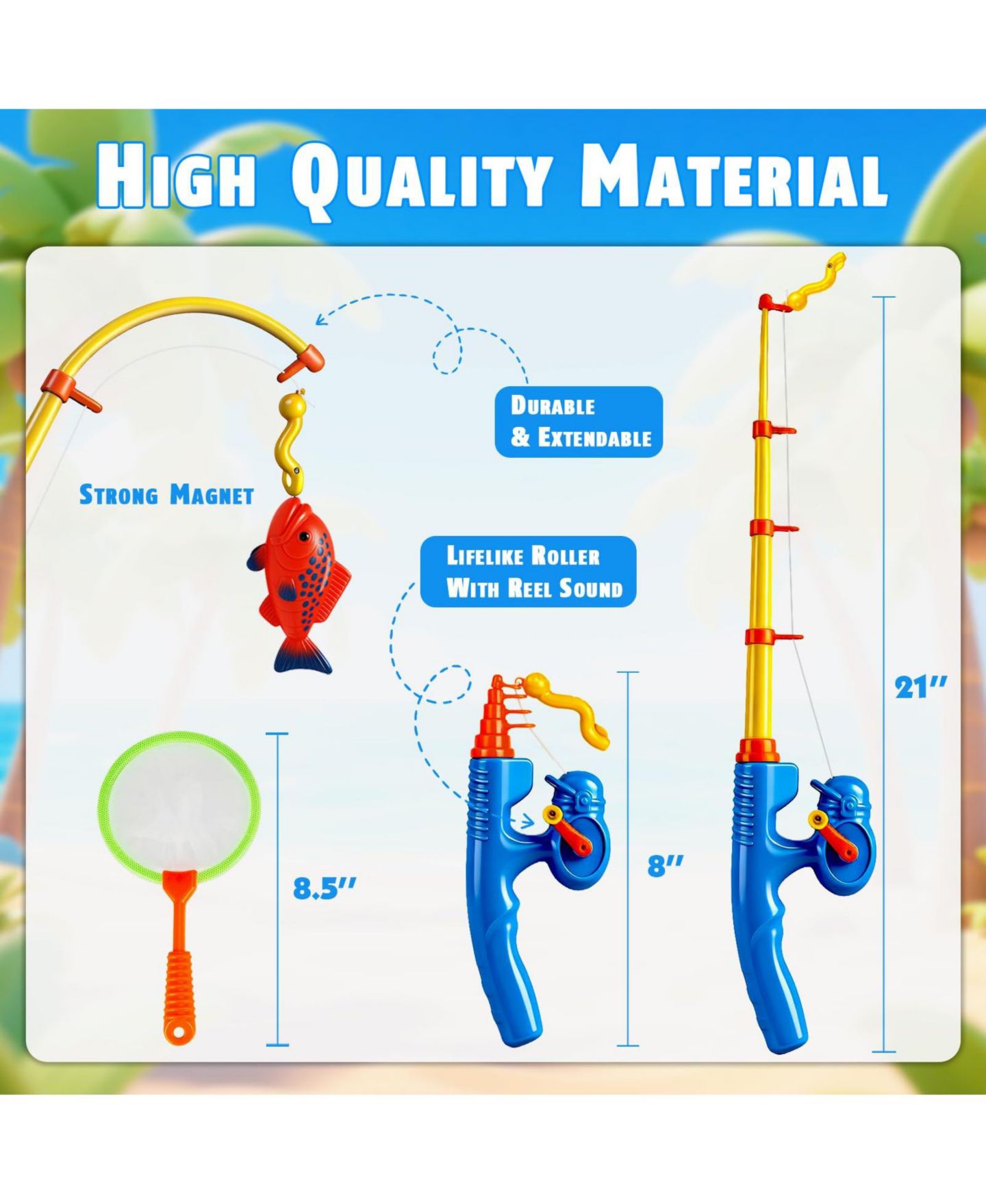 Детские игрушки GNUADZ 15 Fish Fishing Pole Water Table Toy, 15-Piece Set, Ages 3+, цвет: Разноцветный — фото 3