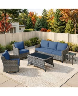 Wicker Patio Furniture Set with Swivel Rocker Chairs Outdoor Wicker Sofa and Rattan Coffee Table, 5 Pieces Outdoor Conversation Sets
