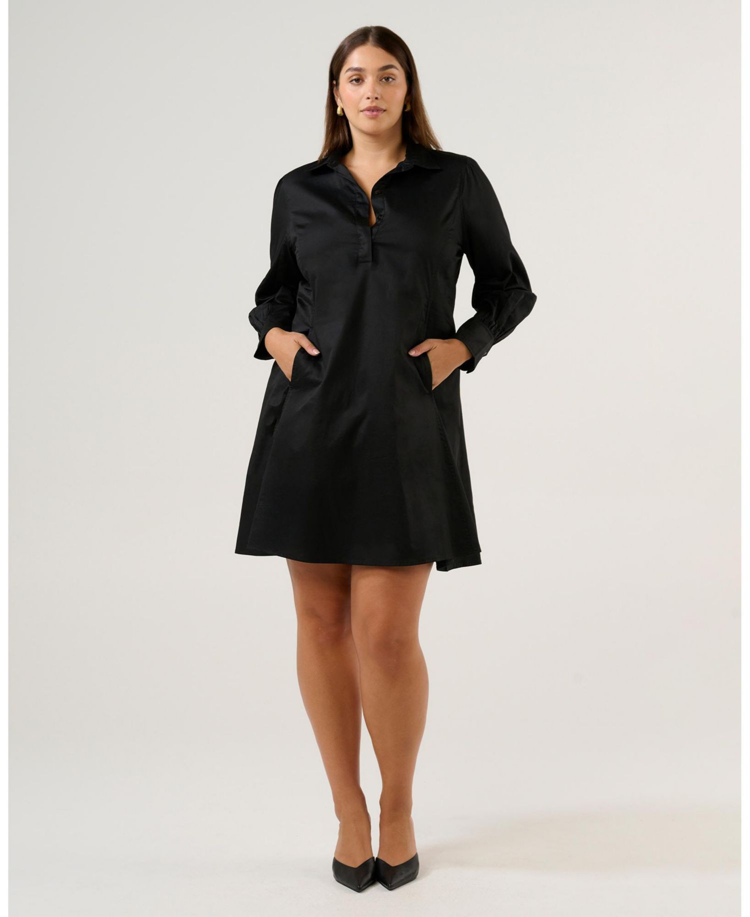 Plus size Asher Mini Cotton Long Sleeve Shirt Dress