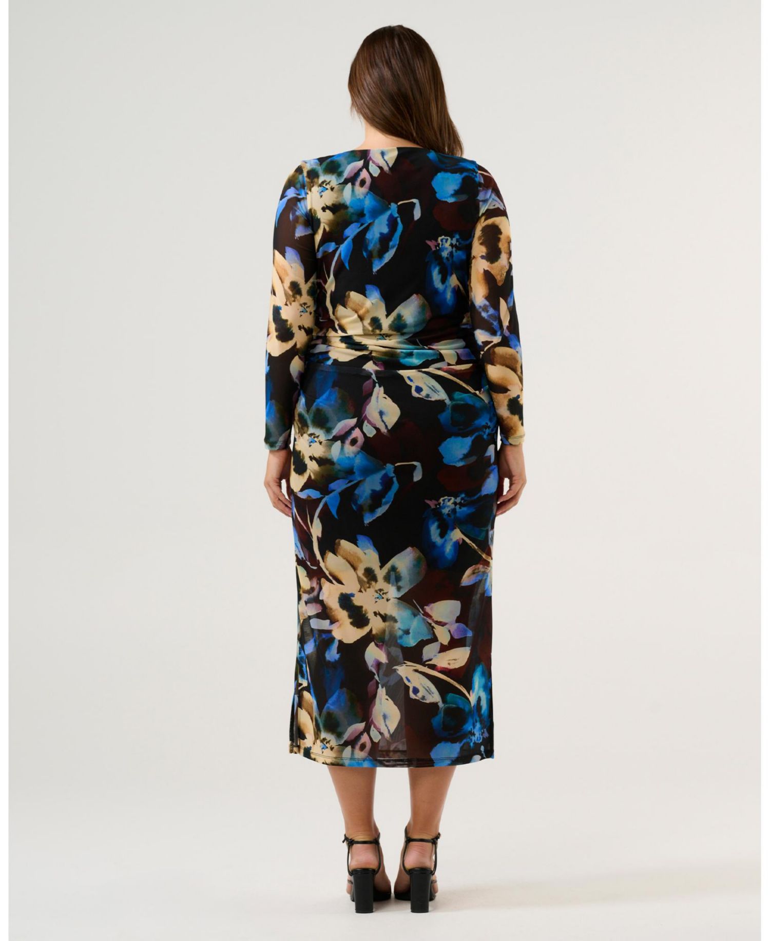 Women's Cleo Floral Mesh Ruched Bodycon Midi Dress