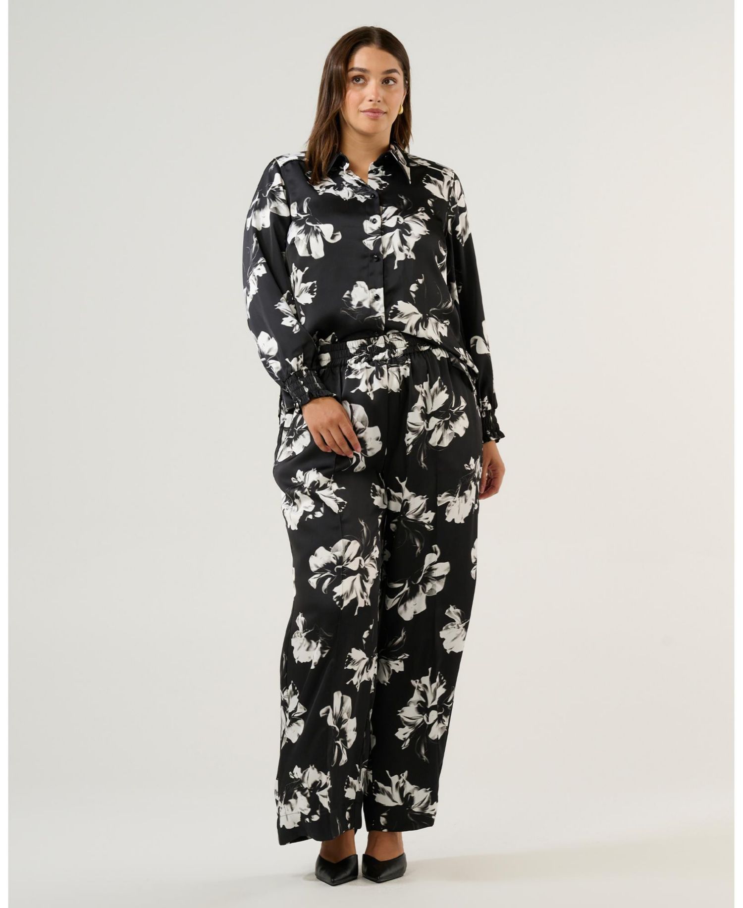 Women's Gilda Floral Wide-Leg Satin Elasticated Pant