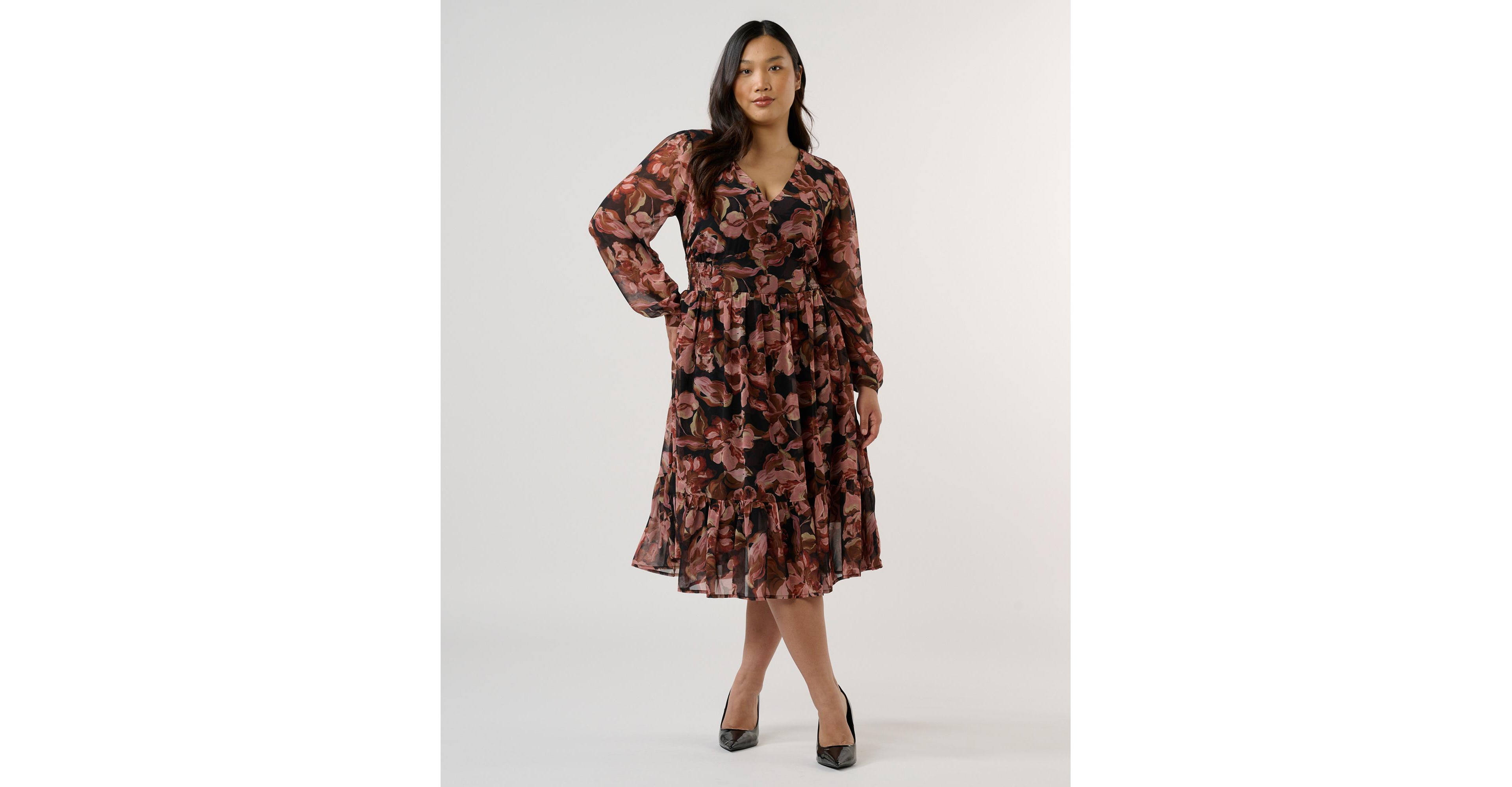 Estelle Plus Natalia Floral V-Neck Fit Flare Midi Dress