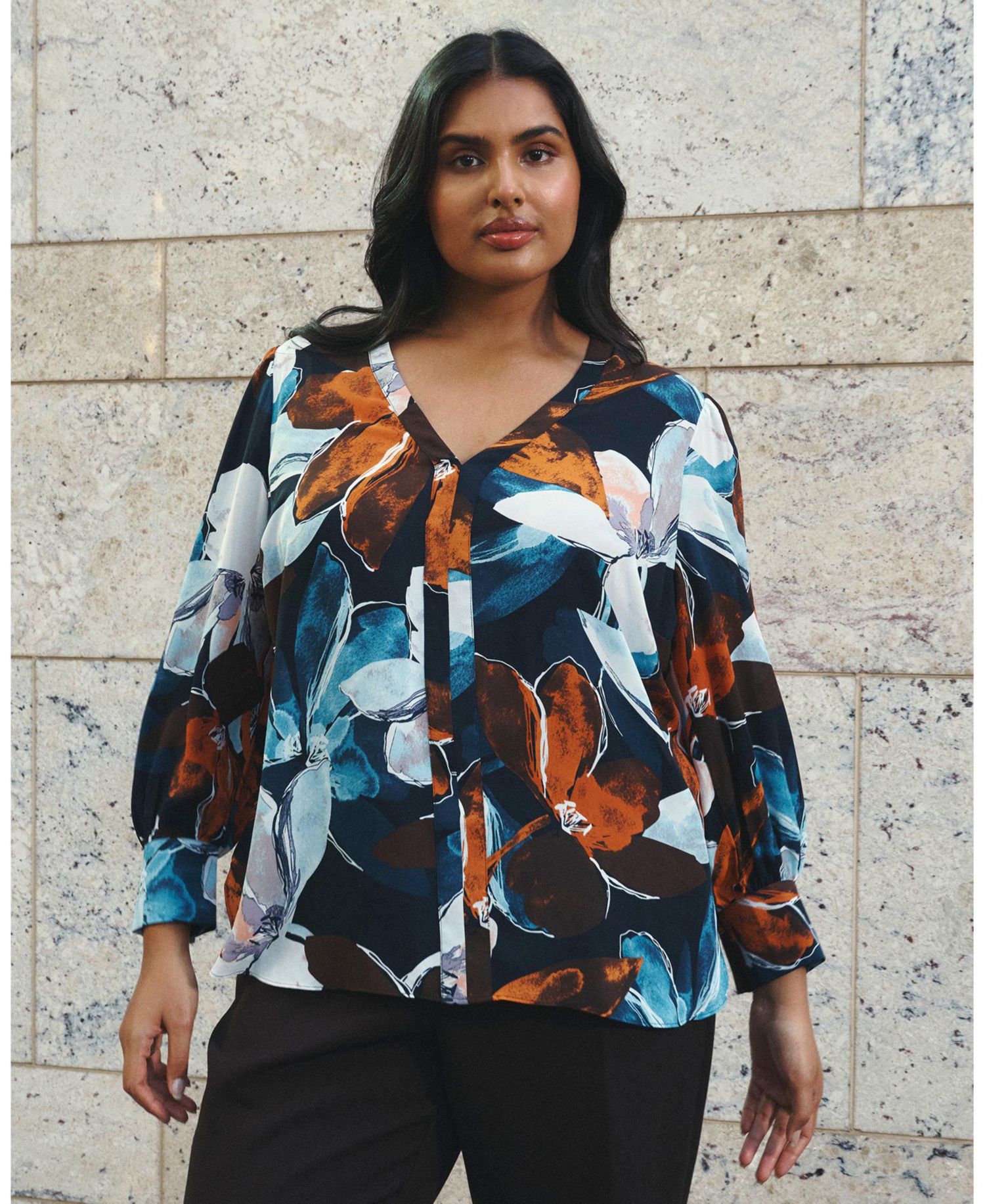 Plus size Annette Floral Print Long Sleeve Shirt