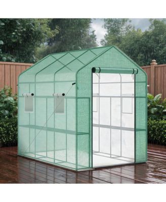 7 x 4.7 x 6.4 FT Walk-in Greenhouse with Iron Frame and 3-Tier Shelves, PE Plant Grow Tent for Garden Backyard