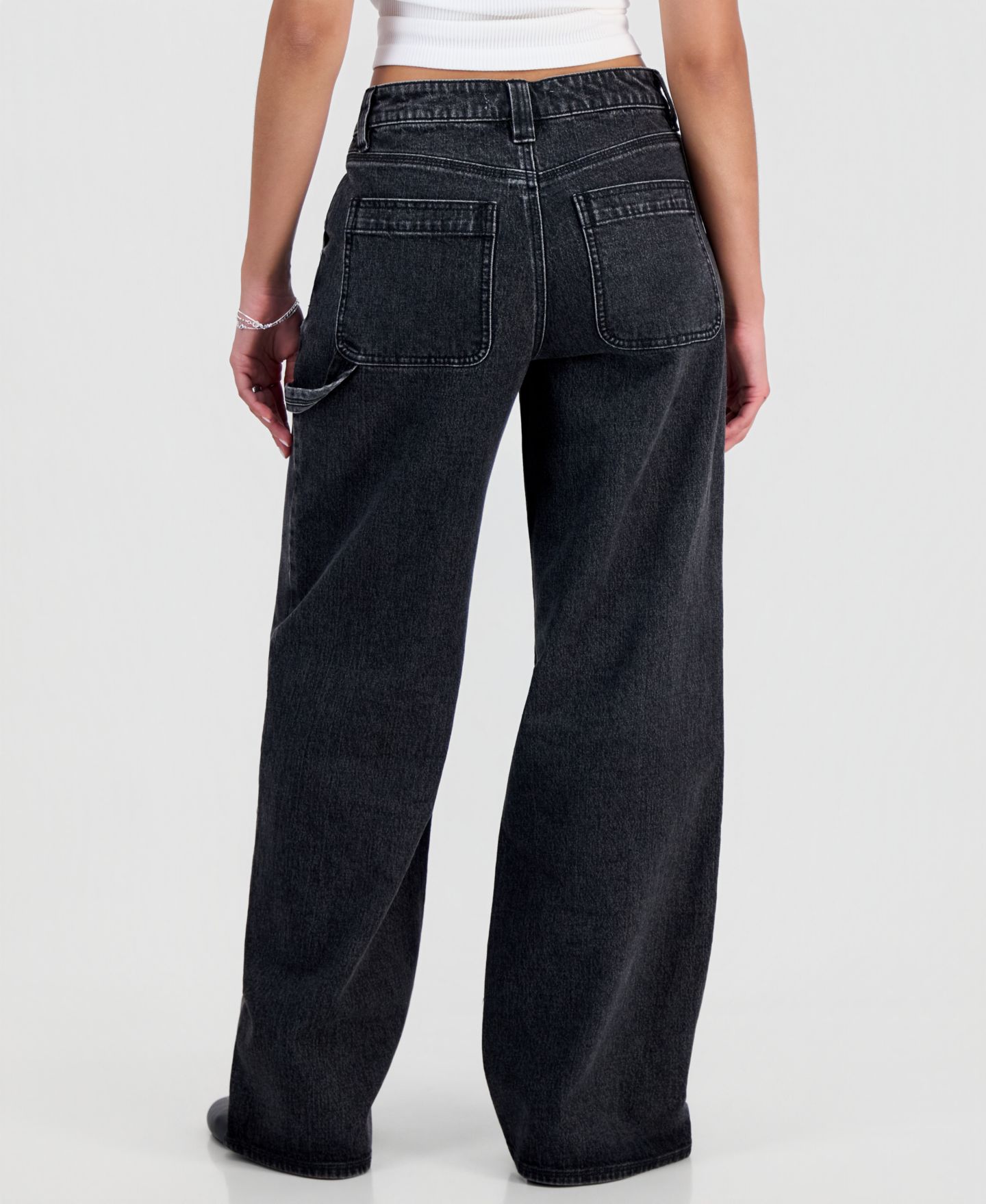 Женские джинсы Madden Girl Juniors' High-Rise Ultra 90s Wide-Leg Carpenter, цвет: Чёрный — фото 2
