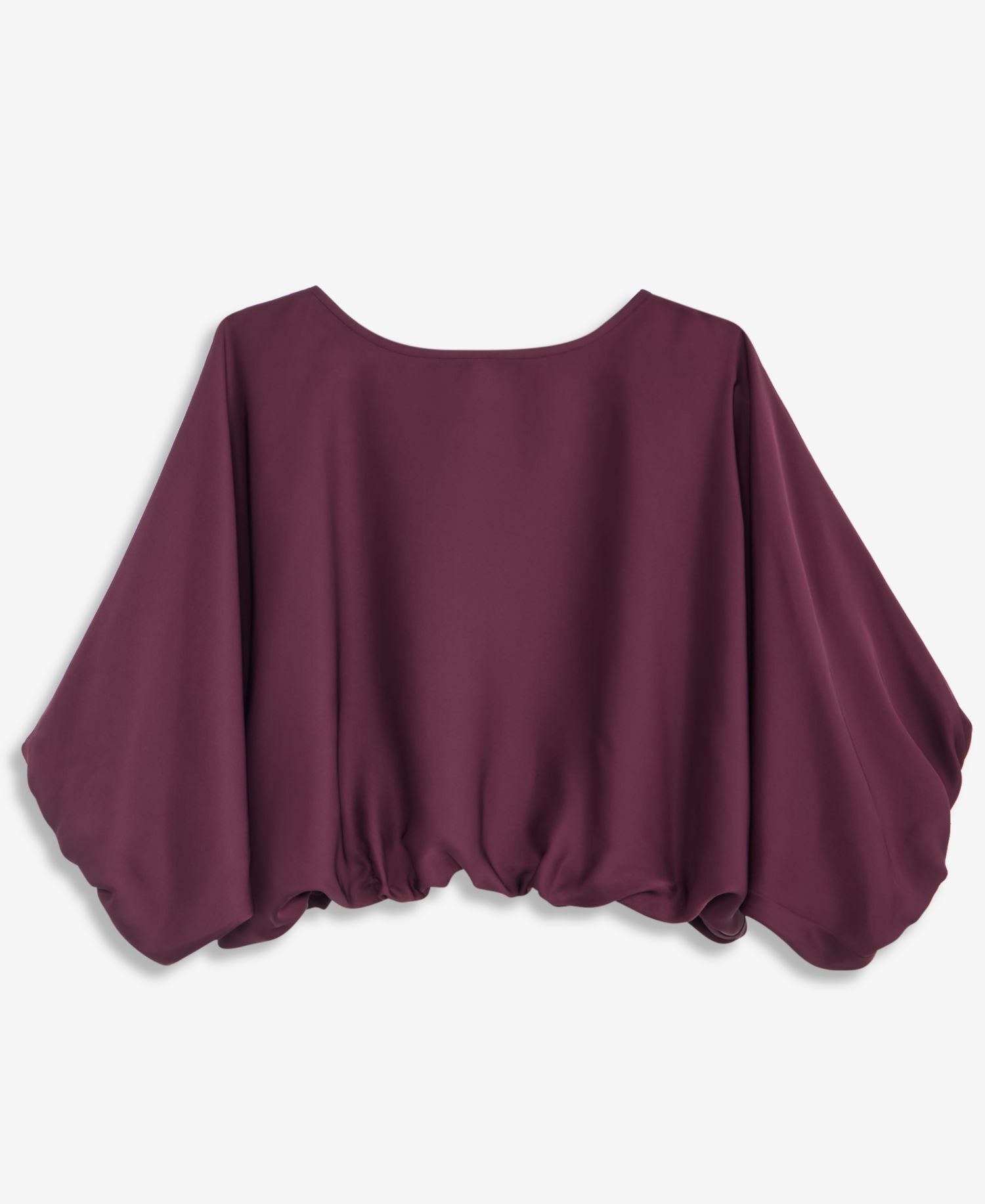 Petite Elbow-Sleeve Bubble Boat Neck Blouse