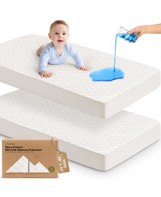 Protect+ Waterproof Mini Crib Mattress Protector, Mavy Quilted Cotton Pack and Play Mattress Pad Cover, 38x26