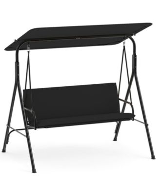 3-Seat Outdoor Patio Swing Chair w/  ArmrestsAdjustable Tilt Canopy and Stand