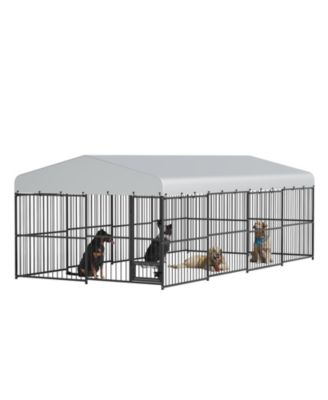 Duty Outdoor Dog Kennel Run Spacious Metal Enclosure with Waterproof Roof, Feeding Doors, Secure Lock Large Dog House Pet Cage