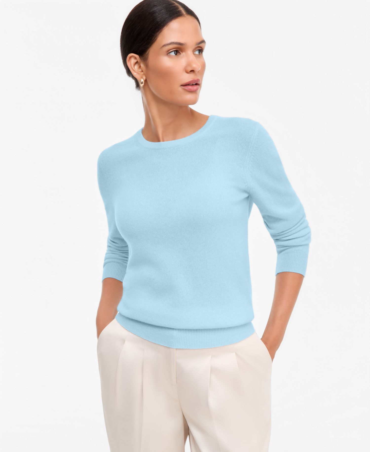 100% Cashmere Women's Petite Long-Sleeve Crewneck Sweater