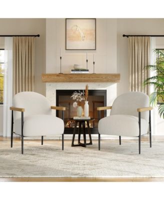 Comfy Modern Accent Chair Set, Soft Fabric Upholstered Armchairs with Wood Arms, Ergonomic Oversized Support, Ideal for Living Room, Office