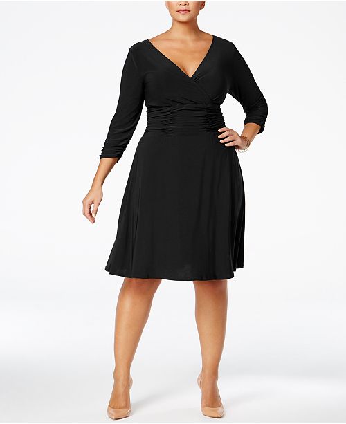 Ny Collection Plus Petite Plus Size Ruched A Line Dress