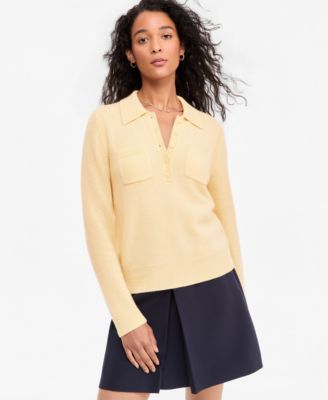 Women's 100% Cashmere Half-Button Collared Sweater