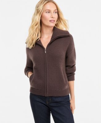 Women's 100% Cashmere Fair Isle Zip-Front Sweater Jacket