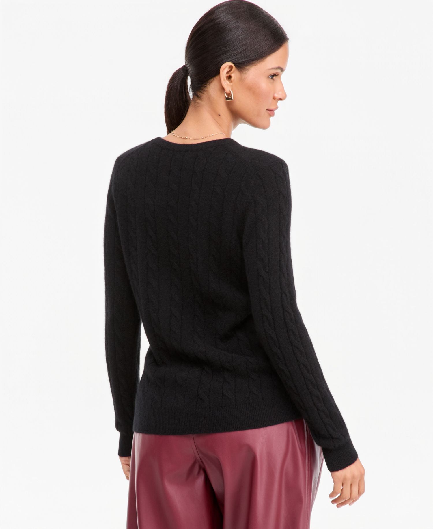 Petite Cable-Knit Crewneck 100% Cashmere Sweater