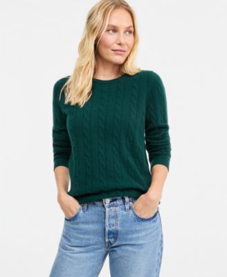 Women's Cable-Knit Crewneck 100% Cashmere Sweater